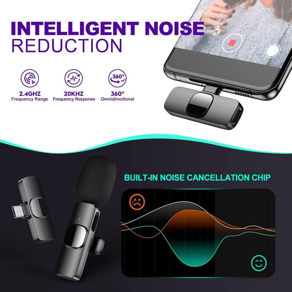 Trådløs Lavalier-mikrofon til USB-C Smartphone, 2.4GHz Mini Mi