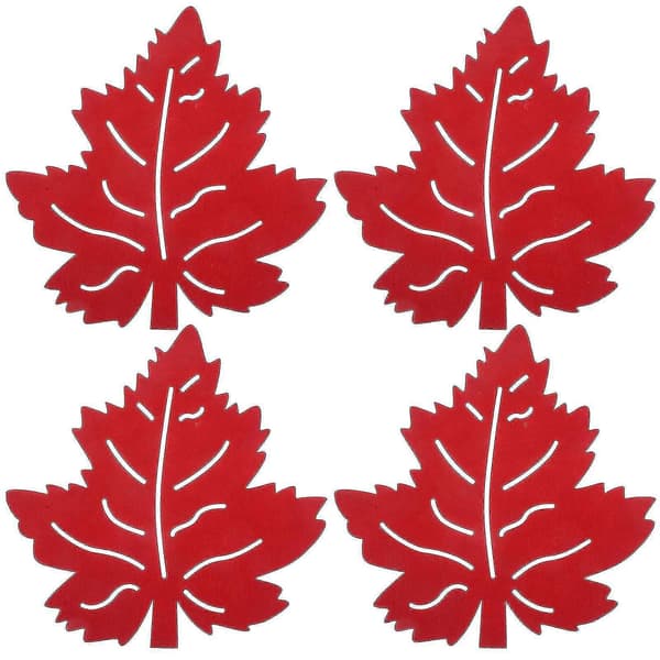 4 pcs Placemats Fabric Leaf Coasters Heat Insulating Non-slip Plate Mats Red Red