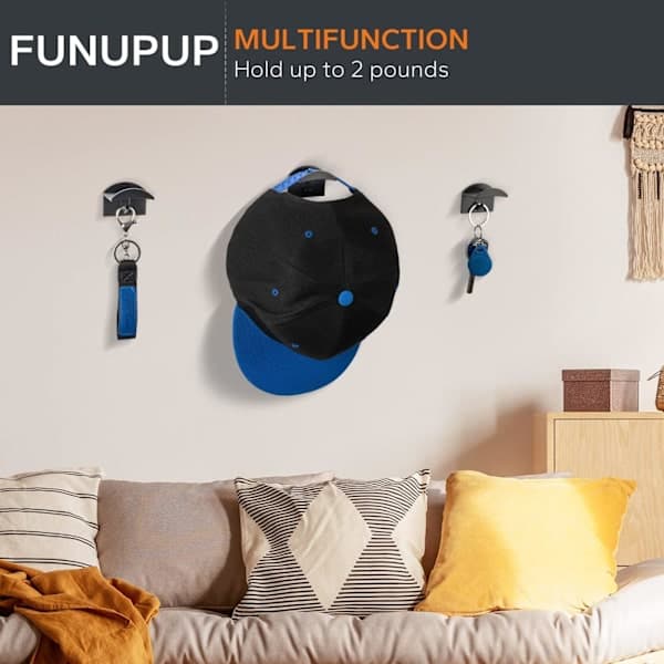 Wall Mounted Cap Racks, 16 Caps, No Drilling Required, for Baseball Caps (Black)