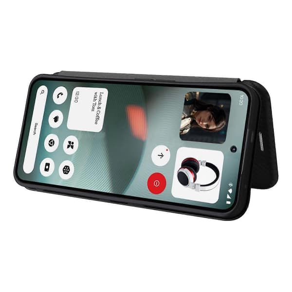TKdaddy Cover til Nothing Phone (3) 5G Kulfibertekstur Faldsikkert PU Læder Telefoncover Sort