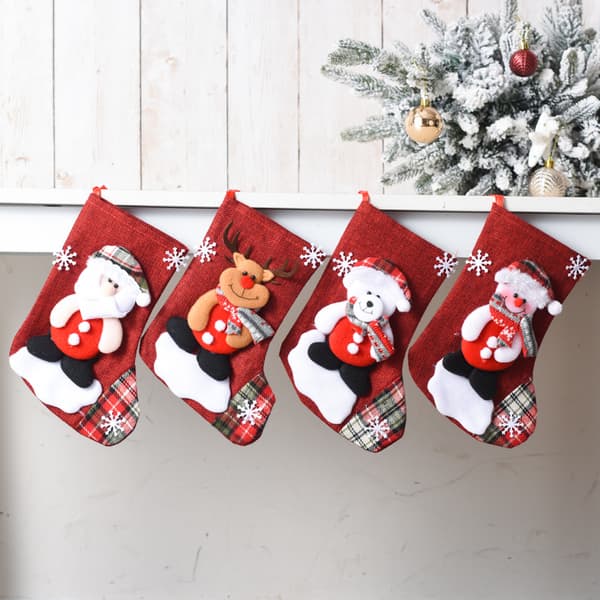 4 linne-julklappsstrumpor Juldekorationer Julgåva