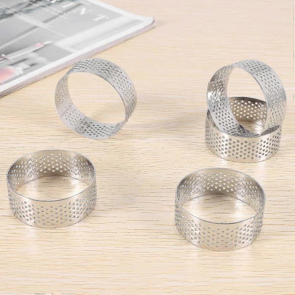 Perforert paiform i rustfritt stål, 5 stk 5 cm perforerte kakemousseformer, runde DIY paiformer for baking av dessertringer