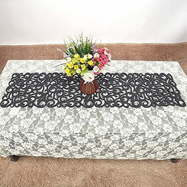 Filt bordløper duk matte blomst hul bunn brikke dekorasjon 100 x 30 cm mørkegrå