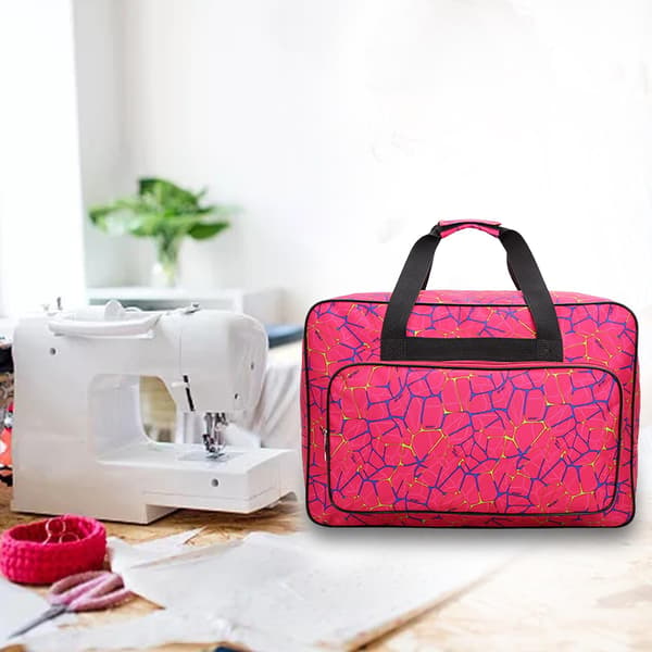 Sewing Machine Bag, Universal Canvas Tote Bag, Portable Padded Storage Dust Cover with Sewing Machine Pocket (Rose Red)