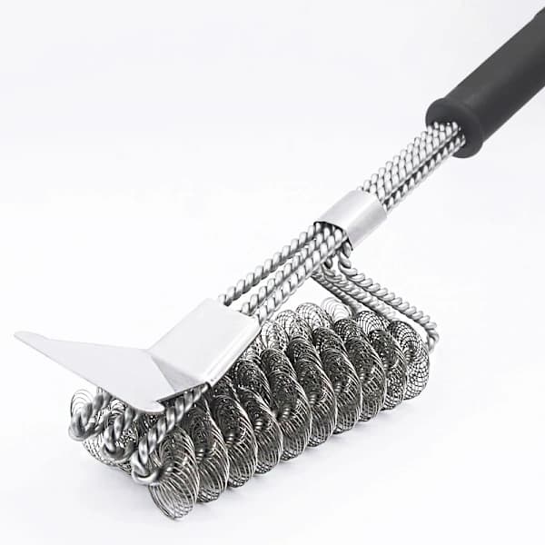 Grill Brush with 304 Stainless Steel Scraper and Long Handle for Charcoal and Electric Grills, Black