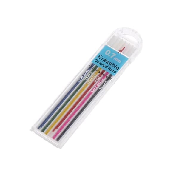 1 boks 0,7 mm farget mekanisk blyantstift påfyll slettbart student skrivemateriell