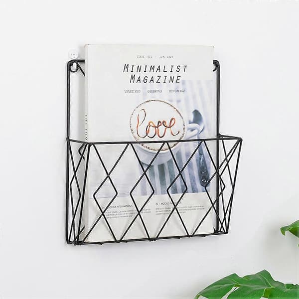 Wall Mounted Book Storage Shelf Magazine Holder Book Organizer Iron Bookend Black
