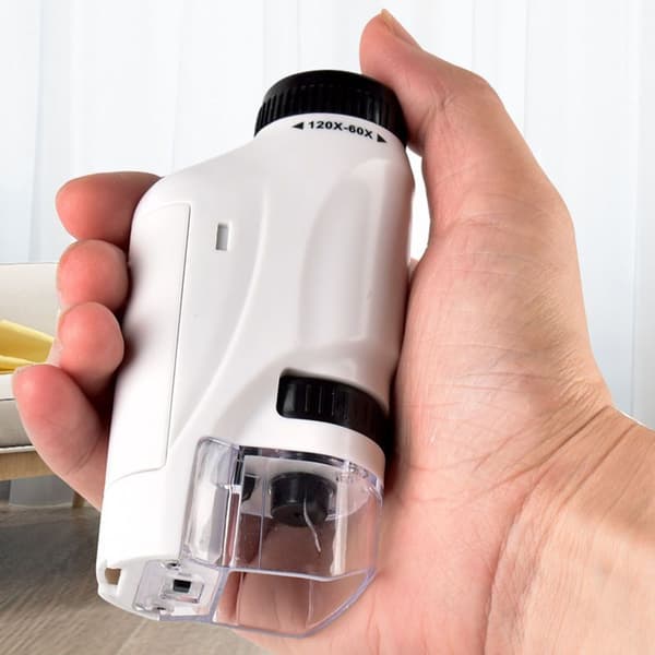 White Pocket Microscope Mini Handheld Microscope with LED Light Portable High Definition [DB]