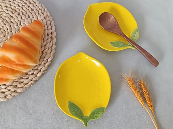 Ceramic Spoon Rest for Stove Top, Cute Lemon Shaped Spoon Holder for Kitchen Counter