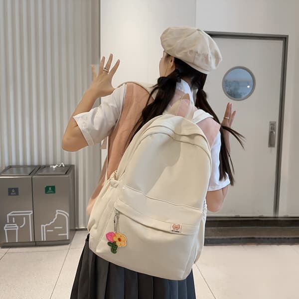 School Bag for Teenagers, Large Capacity Nylon Backpack white white