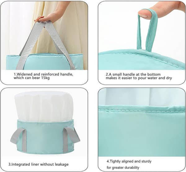 Foldable Foot Bath Kit, Portable Deep Basin, Non-slip and Water Marks, Travel Camping Home, Light Blue 36x30 cm 2-pack