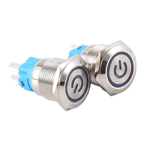5 Pcs Metal Push Button Switch 12v 19mm Ring Lamp Power Symbol Waterproof LED Light Self-locking Reset with Connector