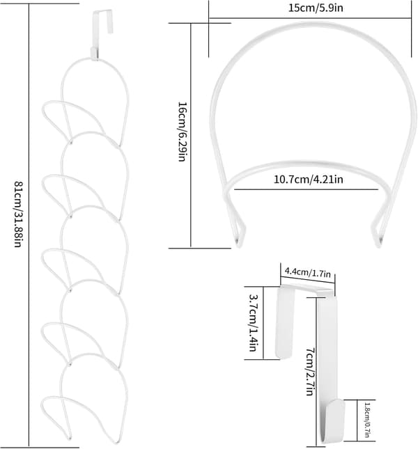 5 avtakbare hatteholdere, justerbar hatteholder, hatteholder arrangør Hvit White