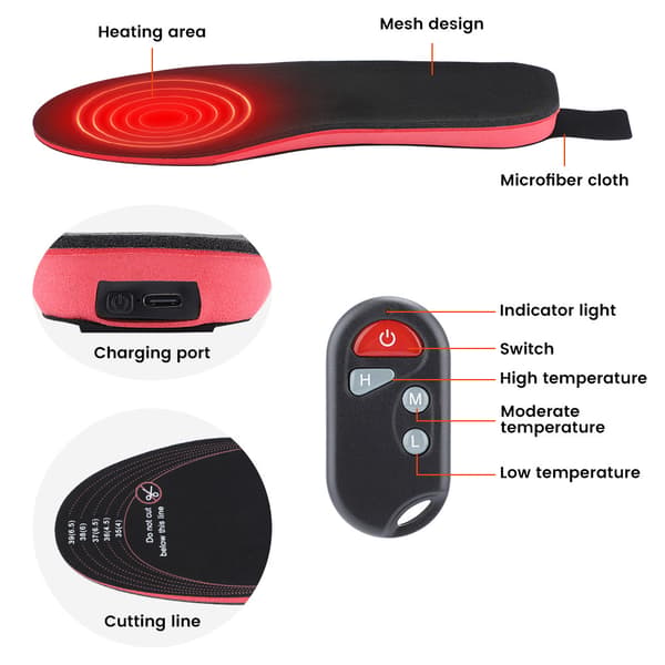 Electric Heated Insoles with Smart Remote Control and Three Speeds