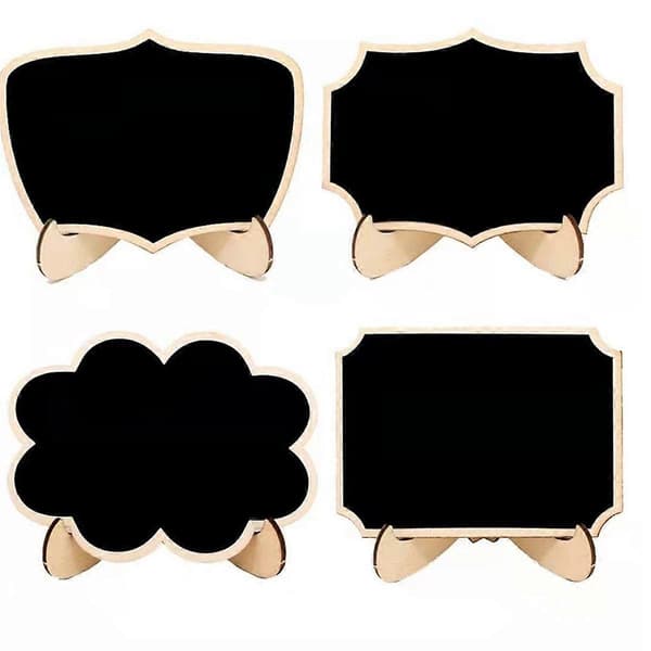 40 Pcs Mini Black Wooden Chalkboards with Support Stand 4 Different Styles Small Blackboards for Wedding Labeling