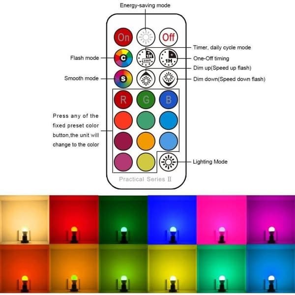 LED-lamppu - RGB - E27 - 5W - 12 väriä - Kaukosäädin (4 kpl)