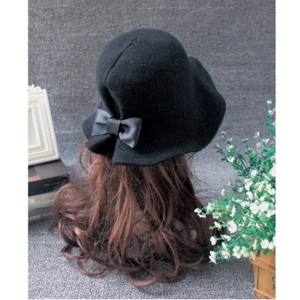 Uld Bucket Hatte Dame Bowler Hat SVART sort