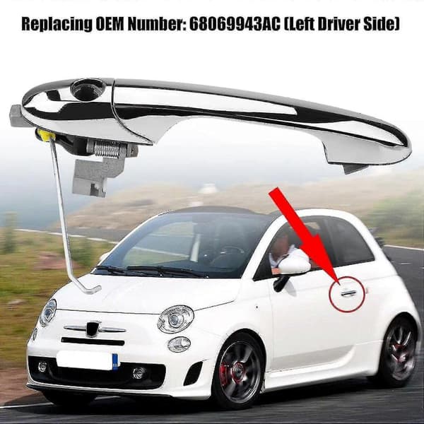 Utvendig dørhåndtak for Fiat 500 2012 - 2018 Krom Venstre Førerside