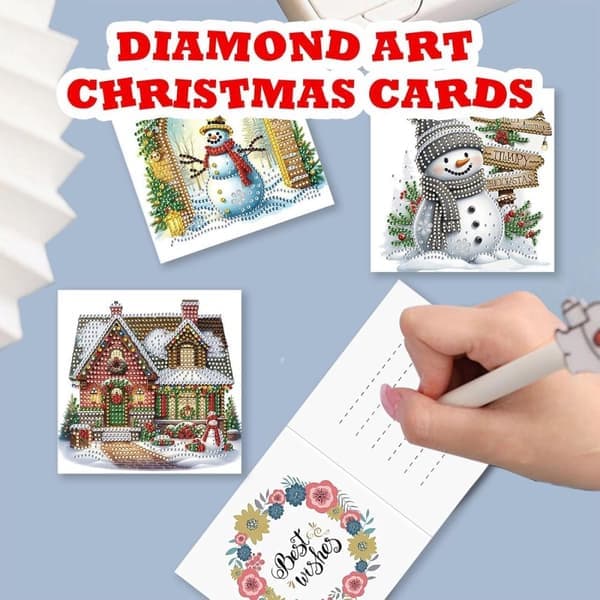 Diamantmaleri Julekort - 12 stk Snømannkort med Konvolutter - DIY 15x30cm Hvit