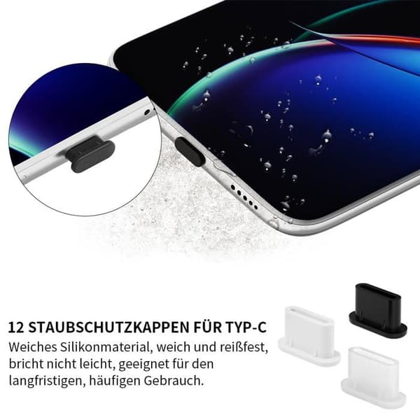 USB C-12 støvbeskyttere, standard, silikone, passer til Samsung iPhone 15 16 XPLORA, beskyttelse til telefon og tablet