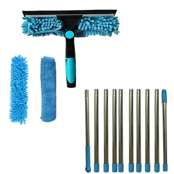 2-in-1 Window Squeegee with 4.5M Telescopic Handle, Microfiber Glass Cleaner for High Windows, Car and Shower, Blue blue