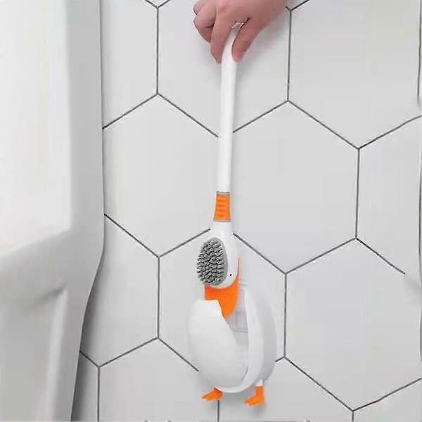Silikone Toiletbørste Med Søde Ænder Opbevaringsstativ Holdbart Stansefrit Ren Børste Stativ Til Badeværelse Gul Yellow