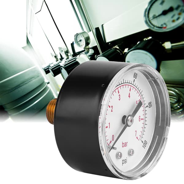 Trykmåler 50 mm urskive 1/4 BSPT bagtilslutning til luftvandoliegas (0-100PSI 0-7Bar)