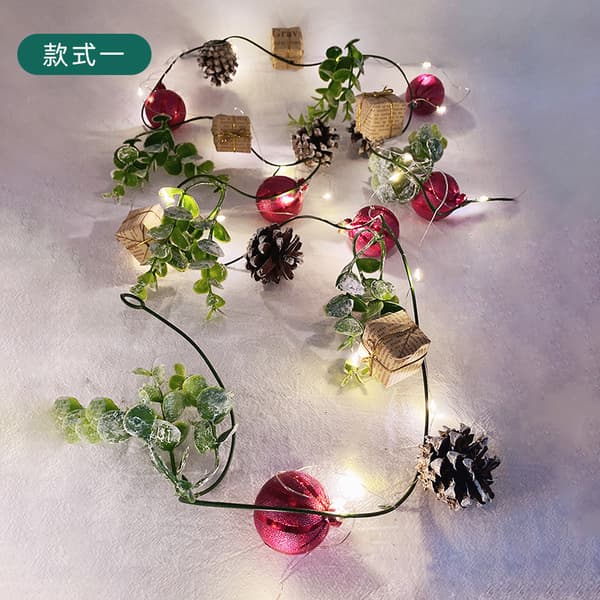 Christmas Ball String Lights, Pine Needle Leaf String Lights, 2M Christmas String Lights, Holiday Wreath Decoration, Outdoor Christmas Day Decoration