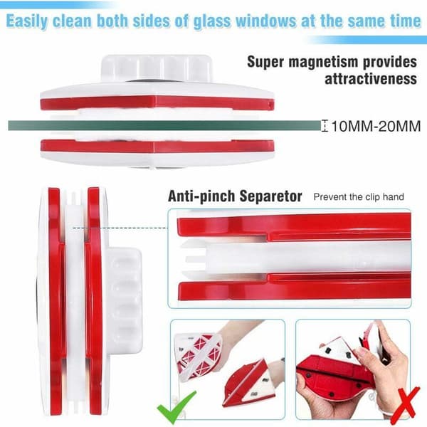 Magnetic Window Cleaner, Double-Sided Glass Cleaner with Fall Protection, Wiper Suitable for Household Window Glass Tools