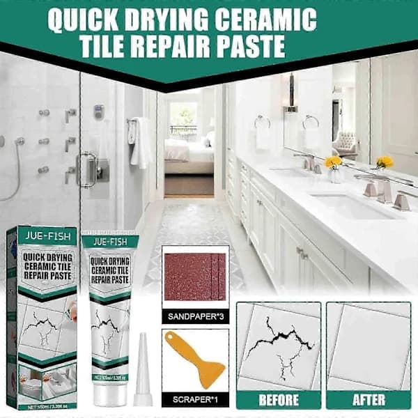 Ceramic Tile Repair Paste Quick-Drying Crack Filler for Bathroom Kitchen Sink Toilet Wall and Floor 100ml