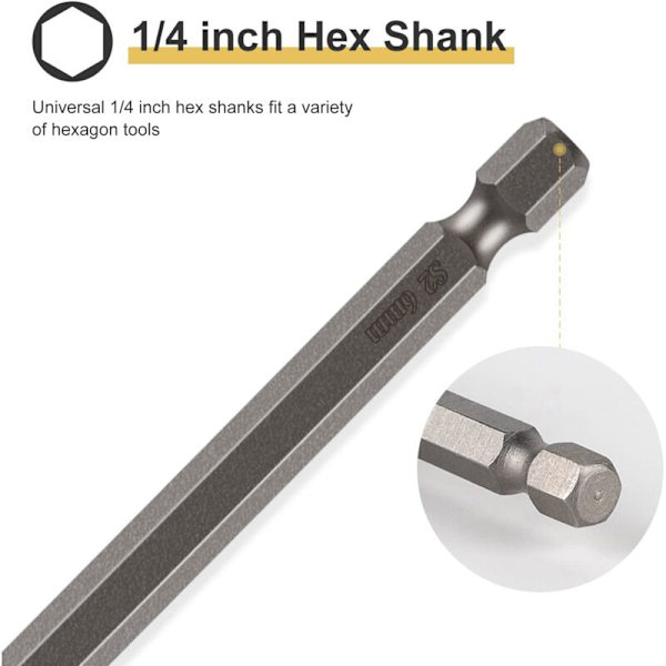 10 pcs 100mm 1.5-12mm Large Hex Socket Bits S2 Steel Hexagon Screwdriver Bits 1/4 Drill