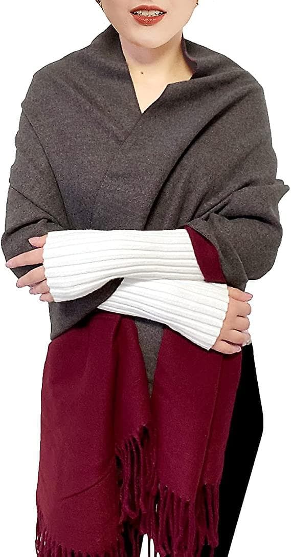 Rød+grå) Dame Kasjmirskjerf Vinter Vendbar Pashmina Lang Stor Tykk Varme Skjerf Med Dusk Til Bryllupsgave