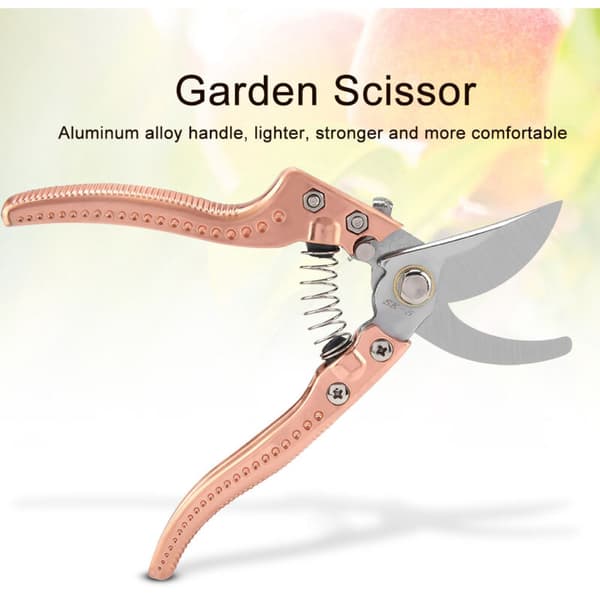 SK-5 trädgårdssekatör i aluminiumlegering, roséguld, för beskärning av växter. Längd: 28 cm / Bredd: 8 cm