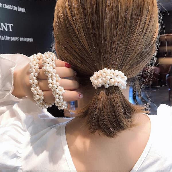 5 styk perle-elastiske hårbånd Ring reb Scrunchie hårbånd Hestehaleholder til kvinder eller piger Hårtilbehør (5 farver)