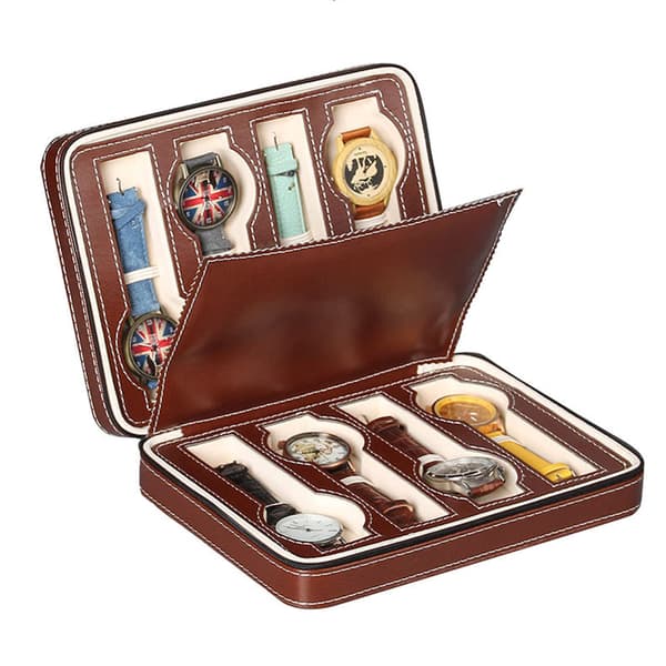 Ur opbevaringsboks 8 rum ur display stativ etui læder (BRUN)