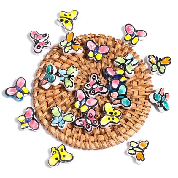 20 stk sommerfugleformede porcelænsperler, håndlavede farverige sommerfuglevedhæng