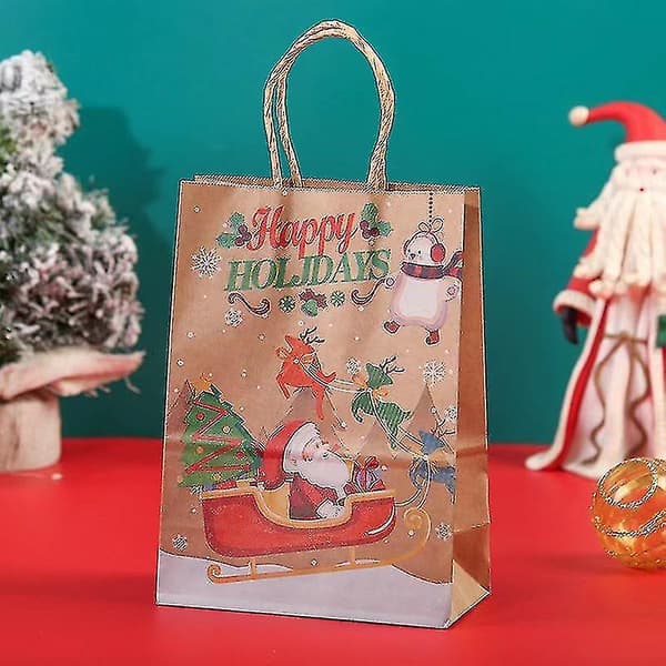 Julklappspåsar, 8 stycken julklappspåsar i kraftpapper, återanvändbara