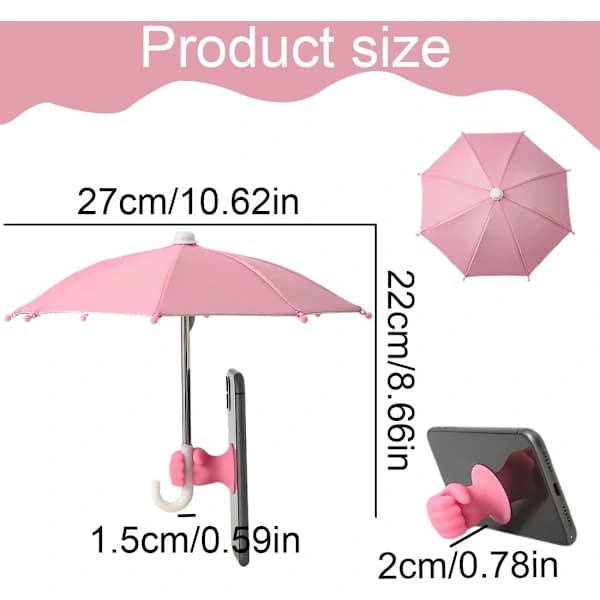 Mini Phone Umbrella with Suction Cup UV Protection Rain Shield for Smartphones and Small Tablets Pink