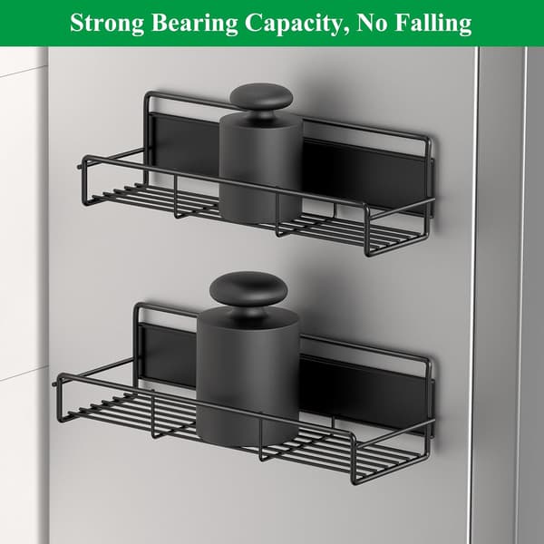 4-pack Magnetic Spice Rack Organizer for Refrigerator and Microwave, Metal Refrigerator Shelf for Kitchen, Black