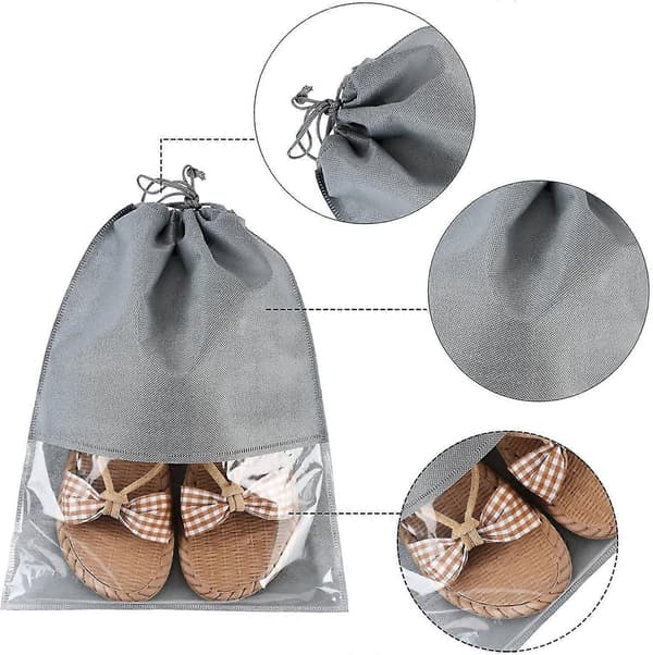 12 st Skoförvaringspåsar, Non-woven Förvaringsväskor, 44 x 32 cm, Grå
