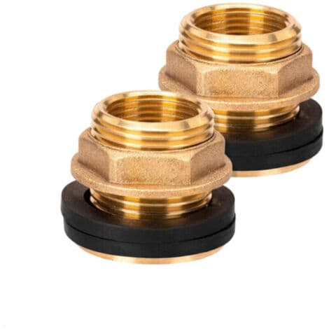 CHOYCLIT 2 pcs 3/4 inch Rain Barrel Bulkhead Fitting, Brass Wall Coupling with Rubber Seal, Rainwater Tank Connector[DB] Multicolor Multicolor