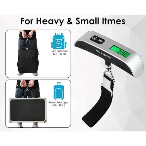 Electronic Luggage Scale, Portable Suitcase Scale, Temperature Measurement Function, Up to 50kg/110lbs