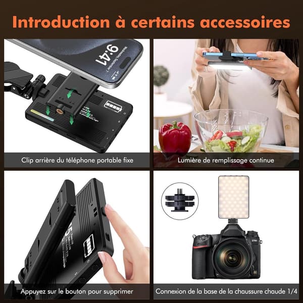 LED Selfie Light with Clip, 72 LED Portable Video Light, 3000-9900K