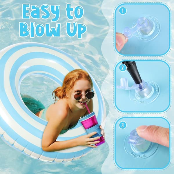 29-inch Striped Inflatable Swim Ring for Adults, Pool Float for Summer Beach Vacation and Water Play blue