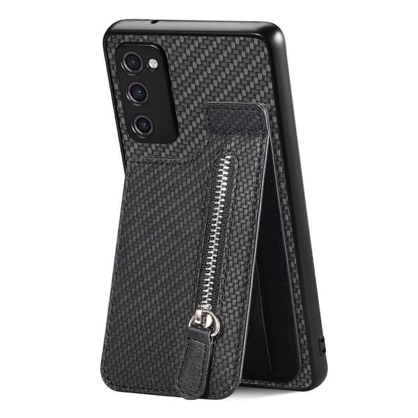 For Samsung Galaxy S20 FE Carbon Fiber Vertical Flip Wallet Case with Zipper