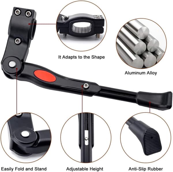 Adjustable Aluminum Bicycle Kickstand, Rear Mount, for 22\"-27\" Bikes