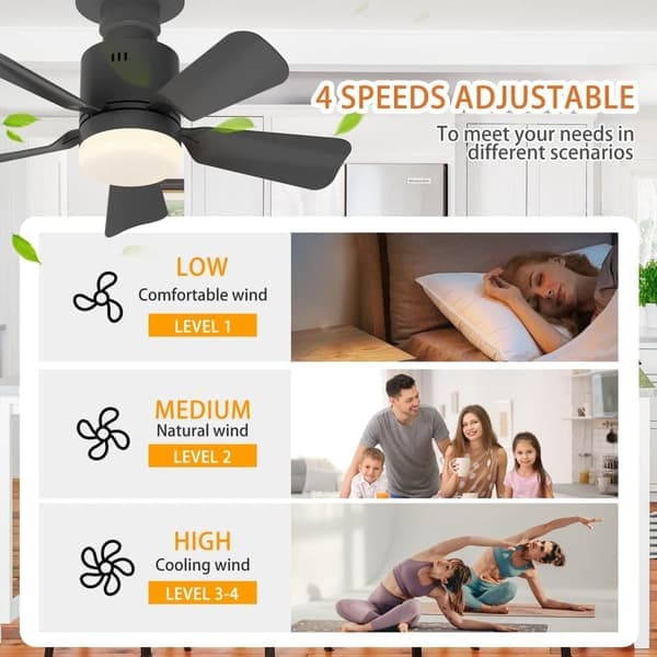 Screw-in Ceiling Fan in Walnut Color – Dimmable LED Fan Lamp (E27) with Remote Control – 4 Speeds and 3 Light Temperatures –