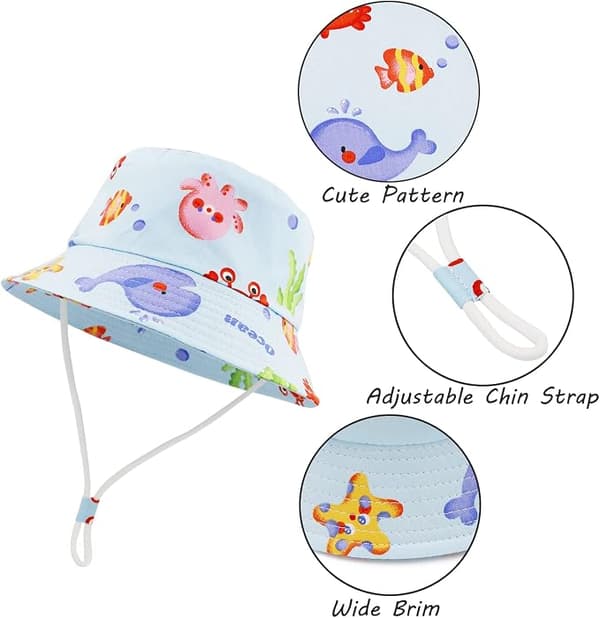 Summer Sun Hat, Pure Cotton Beach Hat, Unisex Cartoon Animal and Fruit Pattern octopus-yux octopus octopus
