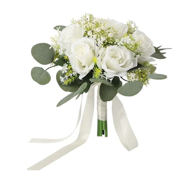/NN/1 stk Mori Eukalyptus Rose Buket Udendørs Bryllup Brud Brudeslør Buket