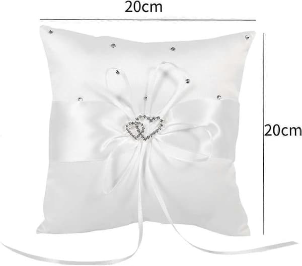 Bröllopsringskudde, 20 x 20 cm Bandrosett Fläck Dubbla Hjärtan Diamanter Bröllopsring Kuddbärare